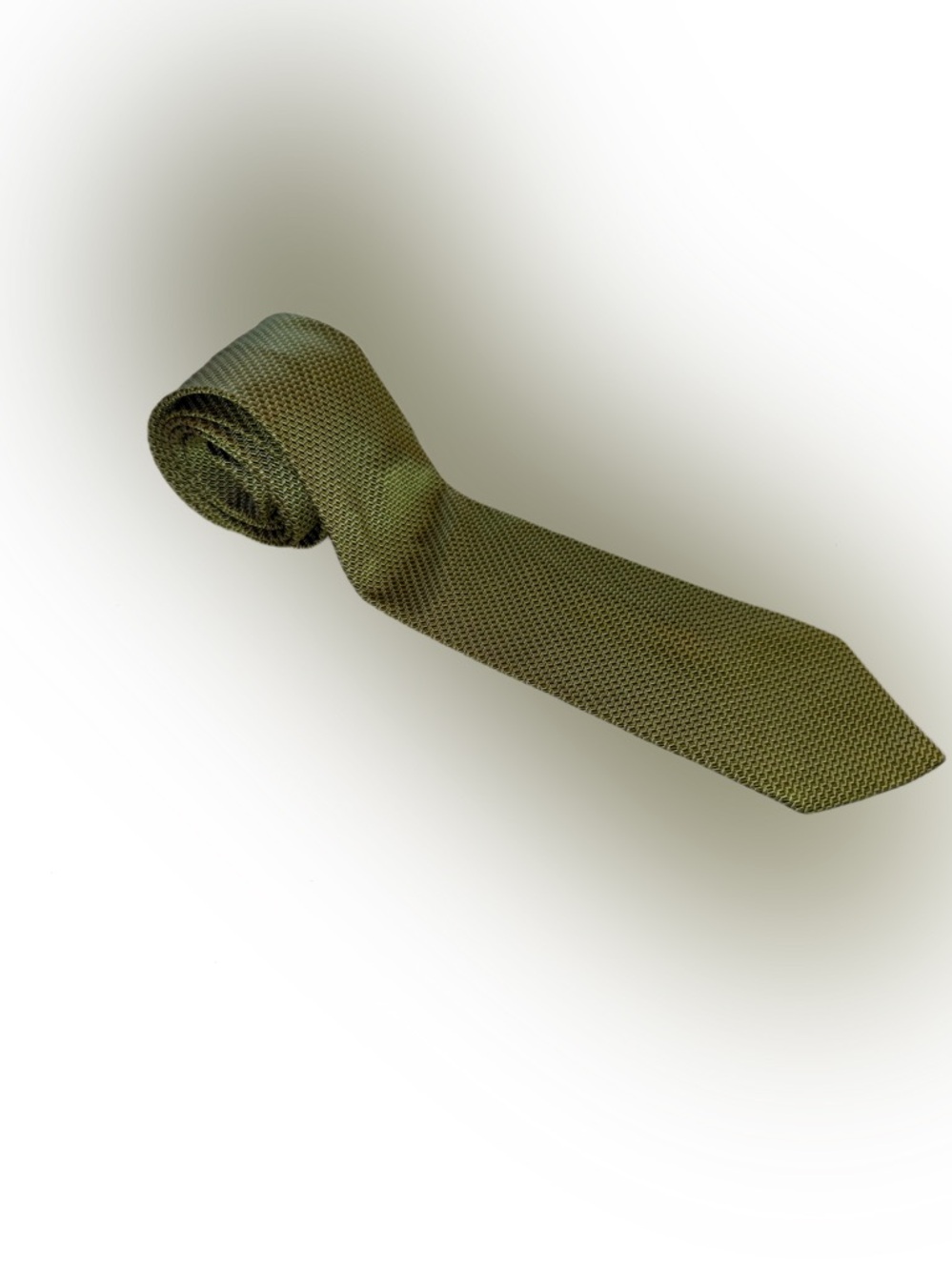 Barneys New York Woven Silk Tie Olive Army Green Textured Herringbone Luxury